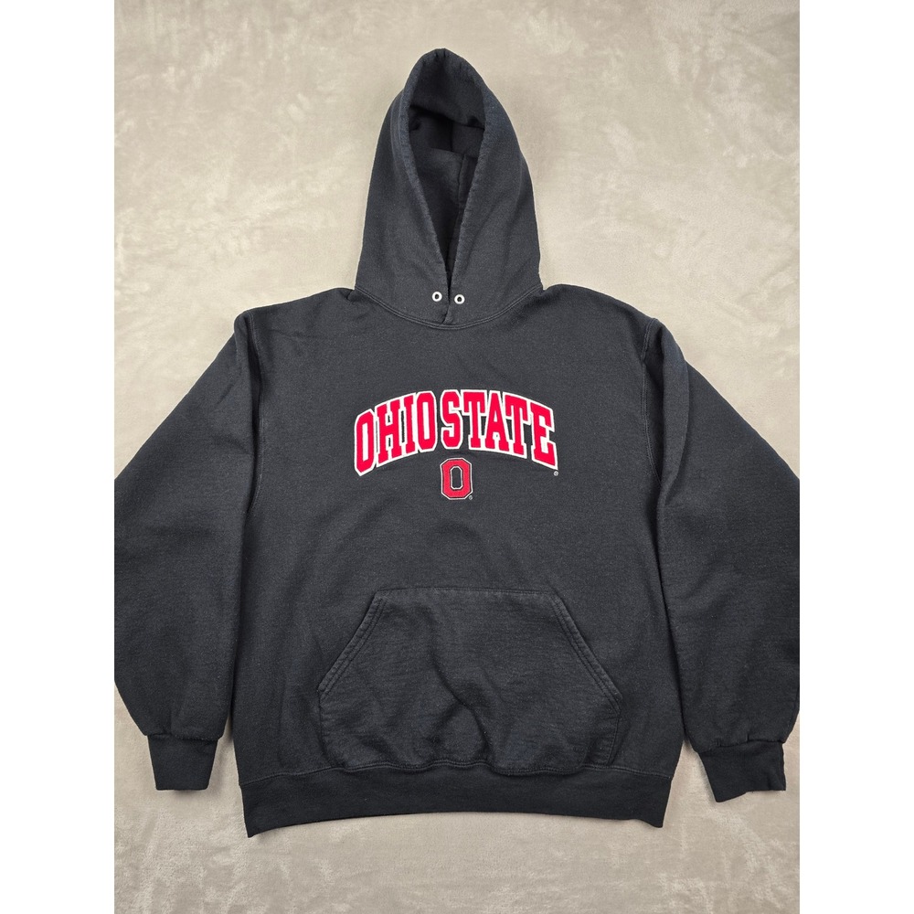 Ohio State Hoodie Mens L Black Buckeyes Jerzees NuBlend Pullover Sweatshirt Read